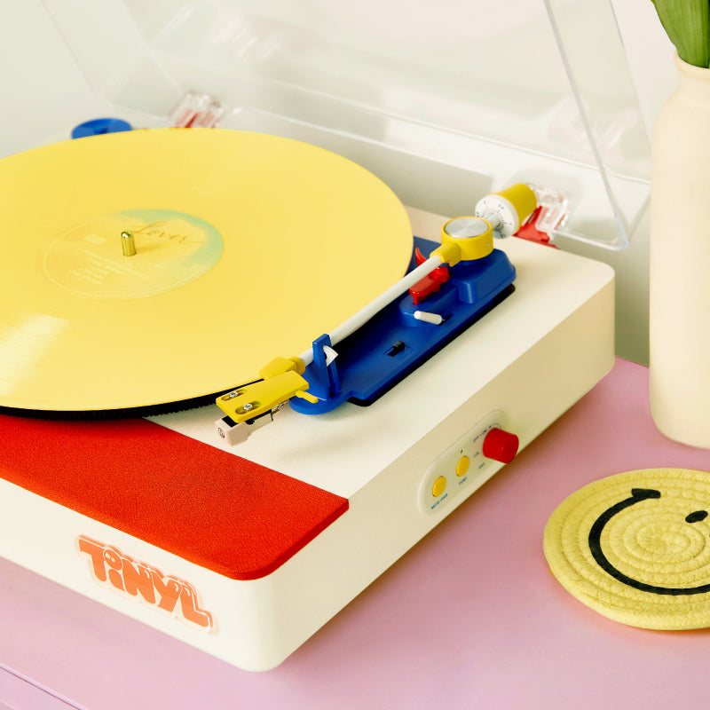 Aesthetic dopamine decor home setup with Tinyl Play Pro colorful record player