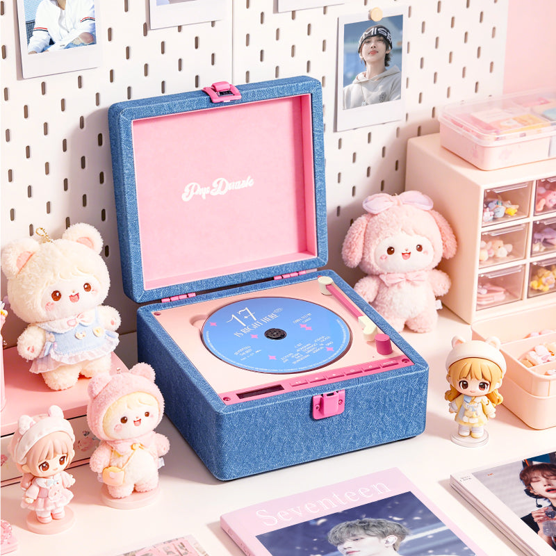 TINYL POP DAZZLE: Aesthetic Y2K Denim CD Player - K-Pop Photocard Display & Bluetooth Speaker