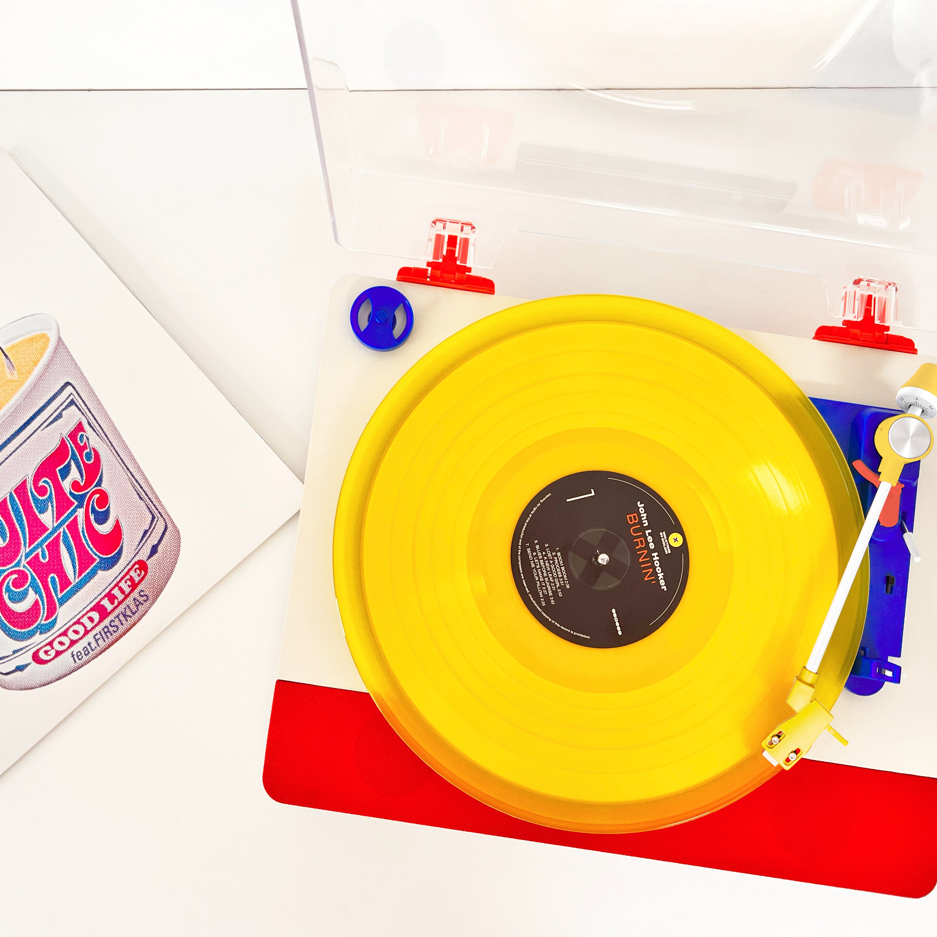 Aesthetic dopamine decor home setup with Tinyl Play Pro colorful record player