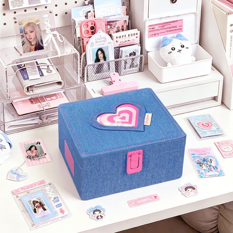 TINYL POP DAZZLE: Aesthetic Y2K Denim CD Player - K-Pop Photocard Display & Bluetooth Speaker