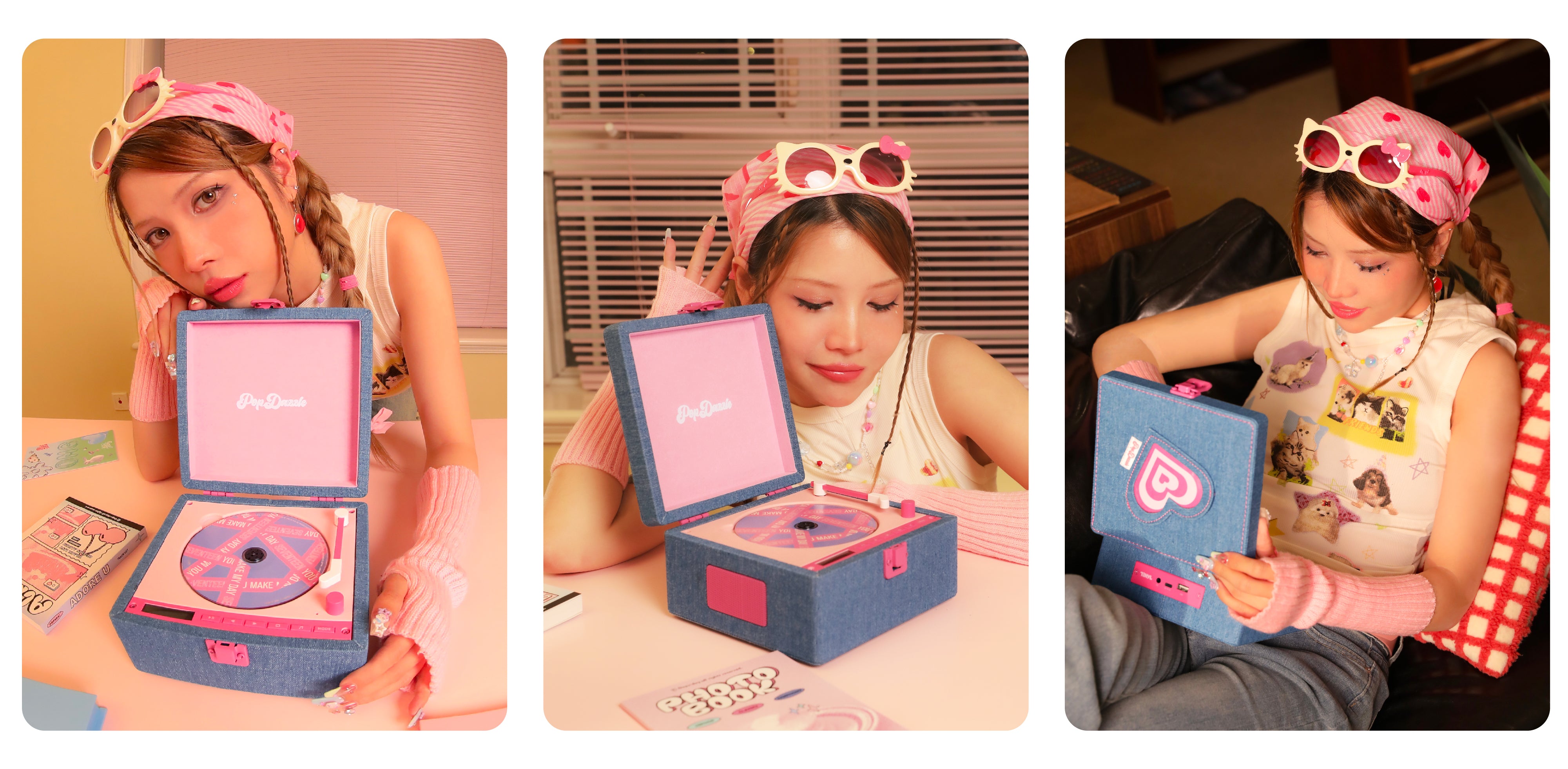 tablo CD K-POP YGカード付き TINYL POP DAZZLE: Aesthetic Y2K Denim CD Player - K-Pop Photocard