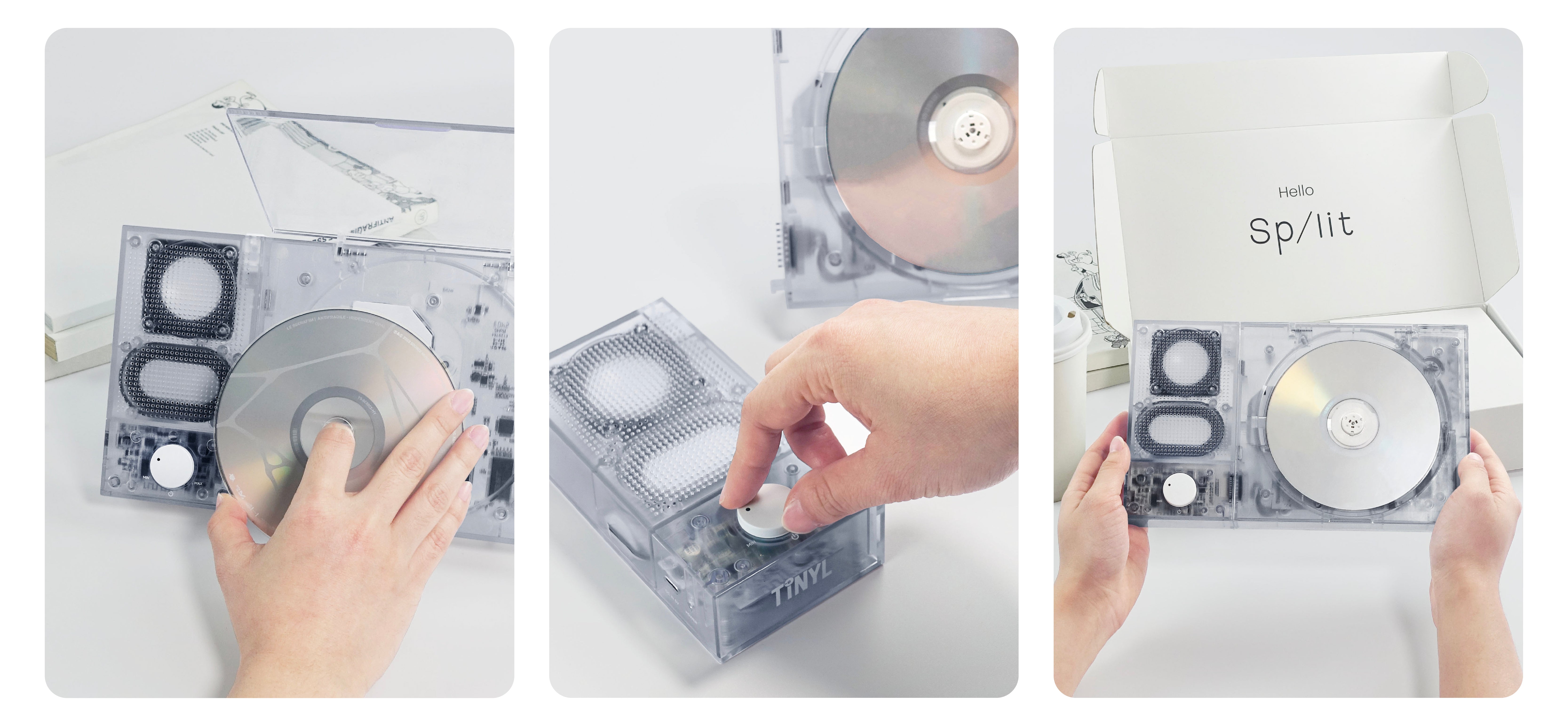 TINYL SPLIT Portable Transparent Bluetooth CD Player 3-in-1