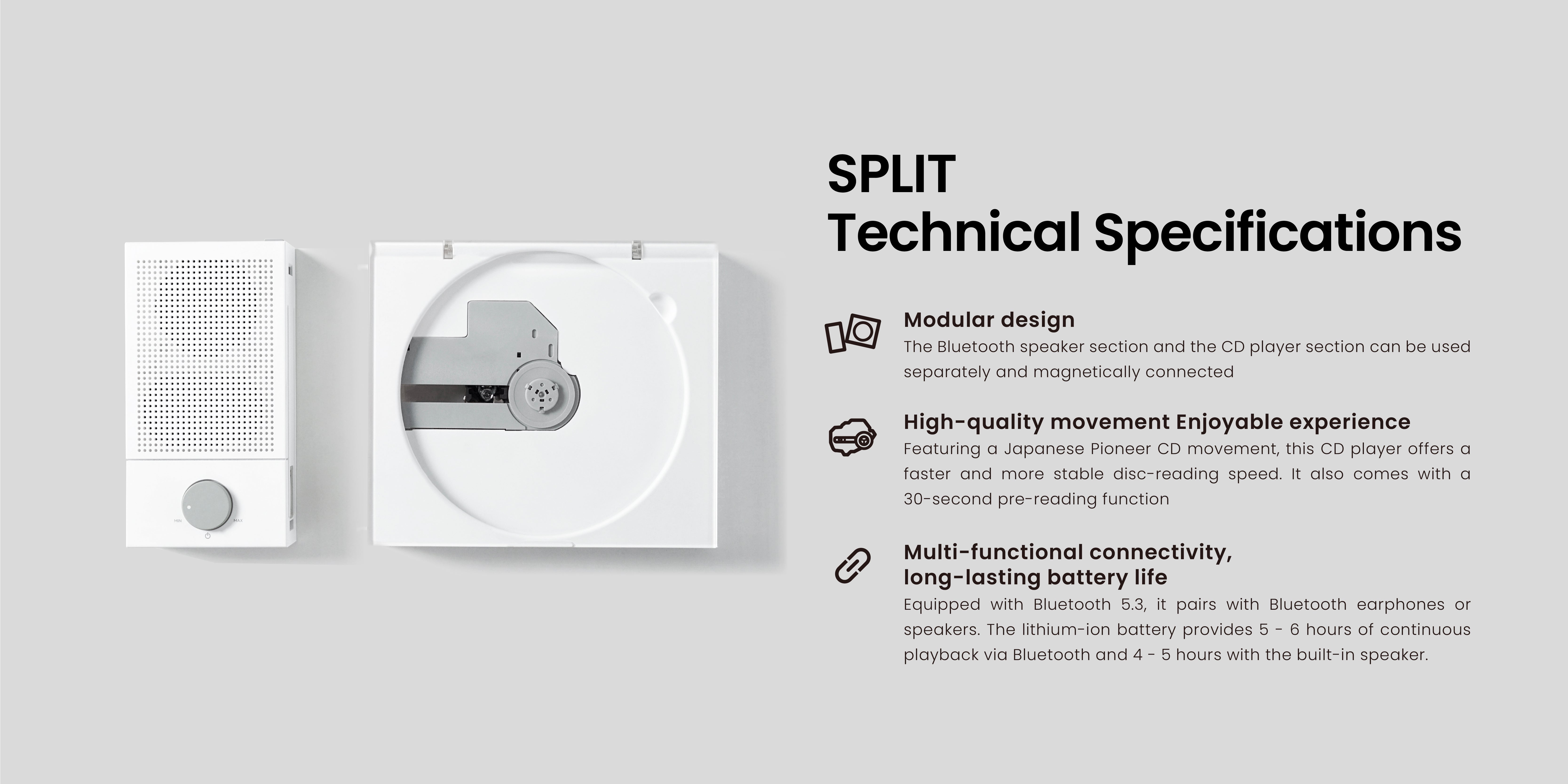 Tinyl SPLIT Portable 3-in-1 Modular CD Player - Elegant White