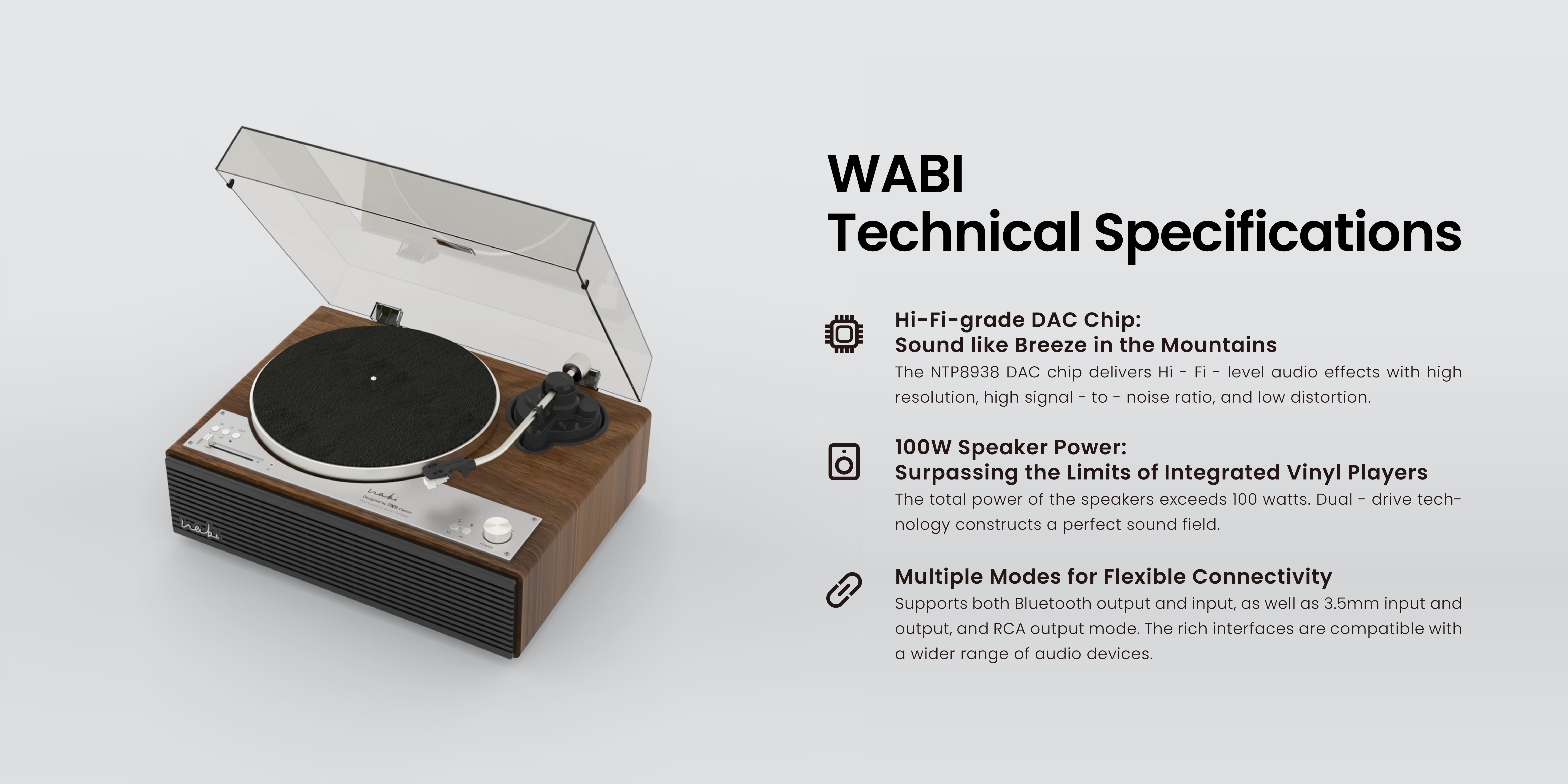 WabiVault専用 Tinyl WABI 100W Hi-Fi Turntable - Minimalist Zen Record Player